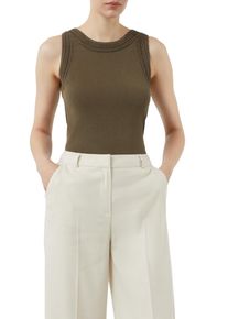 Rundhalsshirt comma, Damen, Gr. 38, deep jungle, Strick, Obermaterial: 50% Baumwolle, 50% Viskose, unifarben, regular fit taillenbedeckt, Rundhals, Shirts Rundhalsshirt, mit Strick Details