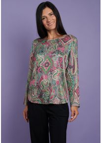 Langarmbluse Seidel Moden, Damen, Gr. 34, gr&uuml;n, Web, Obermaterial: 100% Viskose, bedruckt, regular fit taillenbedeckt, Rundhals, Blusen Langarmbluse, mit All-Over Print, MADE IN GERMANY