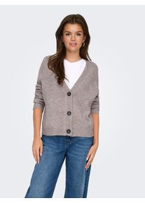 Strickjacke Only "ONLZOEY L/S REGULAR CARDIGAN NCA KNT", Damen, Gr. XL, braun (woodsmoke detail:melange), Strick, Obermaterial: 71% Polyacryl, 21% Polyester, 6% Nylon, 2% Elasthan, meliert, regular fit normal, V-Ausschnitt, Rippstrickb&uuml;ndchen, Strickjacken Strickjacke
