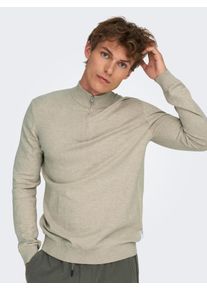 Only & Sons Troyer ONLY & SONS "ONSLOUI REG 12 MEL HALF ZIP KNIT NOOS", Herren, Gr. XL, beige (oatmeal detail:melange), Strick, Obermaterial: 60% Baumwolle, 20% Nylon, 20% Viskose, meliert, regular fit, Rippb&uuml;ndchen, Pullover Troyer