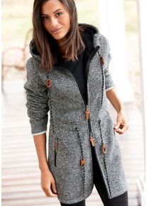 Fleecejacke Lascana, Damen, Gr. 36/38, grau (anthrazit), Fleece, Obermaterial: 100% Polyester, Jacken Fleecejacke, mit Kapuze, Topseller