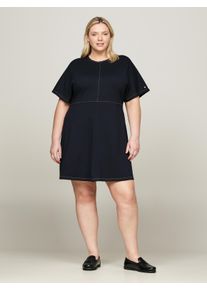 Blusenkleid Tommy Hilfiger Curve "CRV GLOBAL STP STITCH F&F DRS SS", Damen, Gr. 48, N-Gr, blau (dunkelblau), Web, Obermaterial: 50% Baumwolle, 46% Modal, 4% Elasthan, unifarben, Kleider Blusenkleid, Gro&szlig;e Gr&ouml;&szlig;en
