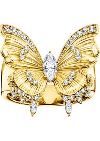 Fingerring Thomas Sabo "Butterfly Paradise Cocktail-Ring - Schmetterling-Design" Gr. 60, gold (gelbgoldfarben, wei&szlig;), Fingerringe, Damen, 60, Silber 925 (recycelt), 5mm, Fingerring, mit Zirkonia (synth.)