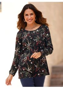 Longshirt Classic Basics "Longshirt", Damen, Gr. 46, rot (schwarz, kirsche, bedruckt), 100% Baumwolle, gebl&uuml;mt, gemustert, mehrfarbig, Rundhals, Shirts Longshirt