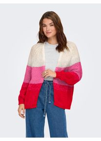 Strickjacke Only "ONLALYSSA LIFE LS OPEN CARDIGAN CC KNT", Herren, Gr. XS, birch stripes:knockout pink, salsa, Strick, Obermaterial: 100% Polyester, gestreift, regular fit, V-Ausschnitt, Strickjacken Strickjacke