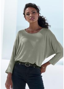 3/4-Arm-Shirt Lascana "aus leichter Feinstrickqualit&auml;t", Damen, Gr. 36/38, gr&uuml;n (khaki), Feinstrick, Obermaterial: 50% Viskose (LENZING&trade; ECOVERO&trade;), 46% Polyester, 4% Elasthan, unifarben, l&auml;ssig geschnitten normal, Rundhals, Fledermaus&auml;rmel normaler Saum, Shirts 3/4-Arm-Shirt, mit Fledermaus&auml;rmeln, Topseller