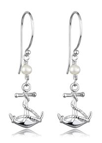 Paar Ohrh&auml;nger Elli "Ohrringe Anker Zuchtperlen Wei&szlig; 925 Sterling Silber" Gr. 30, wei&szlig;, Ohrringe, Damen, ohne Stein, Silber 925 (Sterlingsilber), Paar Ohrh&auml;nger