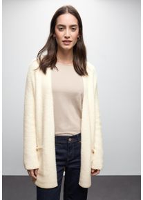 Cardigan Street One, Damen, Gr. 38, soft beige, Strick, Obermaterial: 78% Polyamid, 12% Polyacryl, 10% Baumwolle, unifarben, ca. Mitte Oberschenkel, Rundhals, Strickjacken Cardigan, lang und in Federgarn-Qualit&auml;t, offen