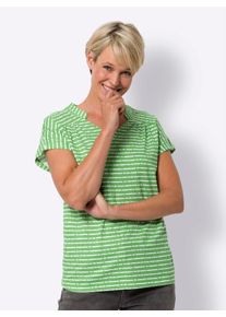 Kurzarmshirt Classic Basics "Kurzarm-Shirt", Damen, Gr. 52, gr&uuml;n (apfel, wei&szlig;, geringelt), 100% Baumwolle, gemustert, mehrfarbig, V-Ausschnitt, Shirts Kurzarmshirt