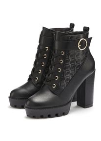 Stiefelette Lascana, Damen, Gr. 36, schwarz, Obermaterial: 100% Lederimitat. Decksohle: 100% Lederimitat. Futter: 100% Textilmaterial. Laufsohle: 100% Synthetik, gemustert, unifarben, Schuhe Stiefelette, mit Blockabsatz & raffinierter Musterung, High-Heel-Stiefelette VEGAN, Topseller