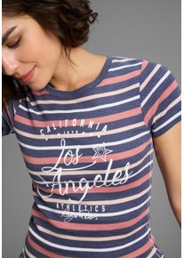 T-Shirt Kangaroos, Damen, Gr. 52/54, bunt (graublau, puderrosa, altrosa, wei&szlig;), Rippware, Obermaterial: 80% Baumwolle, 20% Polyester, bedruckt, geringelt, gestreift, sehr figurbetont h&uuml;ftlang, Rundhals, Shirts T-Shirt, kurz&auml;rmelig, sehr figurbetont, aus Baumwolle und Polyester, Topseller