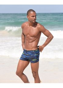 Boxer-Badehose Kangaroos, Herren, Gr. 6, N-Gr, blau (marine, lime), Polyamid, gestreift, Badehosen Boxer-Badehose, mit Streifendesign