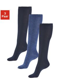 Kniestr&uuml;mpfe Bench., Damen, Gr. 35-38, blau (2x marine, 1x jeans), Elasthan, Polyamid, Wolle, unifarben, Socken Kniestr&uuml;mpfe, Damenkniestr&uuml;mpfe mit w&auml;rmender Wolle
