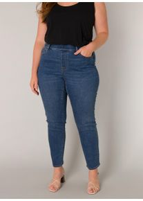 Jeggings Base Level Curvy, Damen, Gr. 54/56, L&auml;nge 30, blau (mid blau), Denim/Jeans, Obermaterial: 92% Baumwolle, 6% Polyester, 2% Elasthan, unifarben, figurbetont kn&ouml;chellang, Hosen Jeggings, in gro&szlig;en Gr&ouml;&szlig;en, mit Gummizug und Stretch