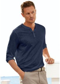 H.I.S. Langarmshirt H.I.S "- Henleyshirt langarm", Herren, Gr. M (48/50), blau (navy), Slub, Obermaterial: 100% Baumwolle, meliert, regular fit normal, Rundhals, abgesteppte Kante, Shirts Langarmshirt, Langarm, Shirt mit Knopfleiste aus strukturierter Baumwoll-Qualit&auml;t, Topseller