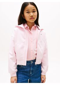 Kapuzensweatjacke Tommy Hilfiger "TOMMY PUFF PRINT ZIP THRU HOODIE", M&auml;dchen, Gr. 8 (128), rosa (light pink), Sweatware, Obermaterial: 68% Baumwolle, 32% Polyester, unifarben, regular fit h&uuml;ftlang, Rundhals, B&uuml;ndchen, Sweatjacken Kapuzensweatjacke, f&uuml;r Kinder bis 16 Jahre, Druck auf der Kapuze