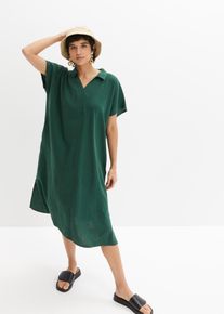 Tunikakleid bonprix "Kaftan-Kleid aus leichtem Leinen-Viskose-Mix", Damen, Gr. 46, N-Gr, gr&uuml;n (dunkelgr&uuml;n), Obermaterial: 55% Leinen, 45% Viskose, bequem, Kleider Tunikakleid, f&uuml;r den Alltag, aus Leinen-Viskose-Mix, weite Kaftan-Form
