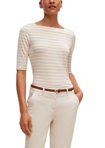 Kurzarmshirt comma, Damen, Gr. 46, beige (beige wei&szlig;), Jersey, Obermaterial: 100% Baumwolle, gestreift, slim fit normal, eckiger Ausschnitt, Shirts Kurzarmshirt, mit Streifen und slim fit