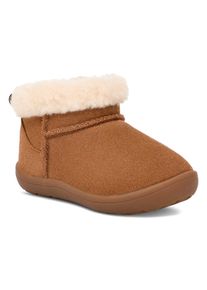 UGG Australia Schlupfboots UGG "KINSEY", M&auml;dchen, Gr. 9 (26), braun (chestnut), Textil, Veloursleder, Schuhe Schlupfboots, Klettstiefel, Snowboots, Winterstiefel mit praktischem Klettverschluss