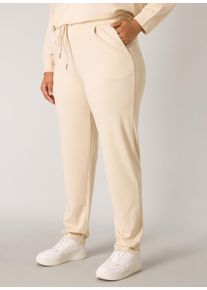 Sweathose Base Level Curvy "JOANNA", Damen, Gr. 46, N-Gr, beige (light beige), Sweatware, Obermaterial: 60% Viskose, 35% Polyamid, 5% Elasthan, unifarben, bequem lang, Hosen Sweathose, mit Kordelzug