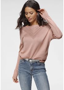 Rundhalspullover Laura Scott, Damen, Gr. 36, rosa (altrosa), Feinstrick, Obermaterial: 50% Viskose, 28% Polyester, 22% Polyamid, leicht durchscheinend, unifarben, l&auml;ssig geschnitten h&uuml;ftlang, Rundhals, B&uuml;ndchen, Pullover Rundhalspullover, mit feinem Ajour-Muster, Topseller