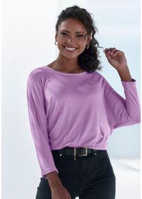 3/4-Arm-Shirt Lascana "aus leichter Feinstrickqualit&auml;t", Damen, Gr. 40/42, lila (flieder), Feinstrick, Obermaterial: 50% Viskose (LENZING&trade; ECOVERO&trade;), 46% Polyester, 4% Elasthan, unifarben, l&auml;ssig geschnitten normal, Rundhals, Fledermaus&auml;rmel normaler Saum, Shirts 3/4-Arm-Shirt, mit Fledermaus&auml;rmeln, Topseller