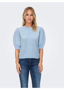 Strickpullover Only "ONLRICA LIFE 2/4 PULLOVER KNT NOOS", Damen, Gr. M, blau (little boy blau detail:with melange), Strick, Obermaterial: 93% Polyester, 4% Nylon, 3% Elasthan, meliert, regular fit h&uuml;ftlang, Rundhals, Rippb&uuml;ndchen, Pullover Strickpullover, Materialmix