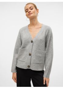V&eacute;ro Moda Strickjacke VERO MODA "VMBOOM LS V-NECK BUTTON CARDIGAN GA NOOS", Damen, Gr. S, grau (light grau melange), Strick, Obermaterial: 85% Polyester, 7% Polyacryl, 5% Wolle, 3% Elasthan, unifarben, loose fit h&uuml;ftlang, V-Ausschnitt, Strickjacken Strickjacke