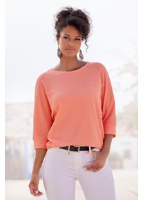 3/4-Arm-Shirt Vivance "aus b&uuml;gelfreier Cr&ecirc;pe-Qualit&auml;t", Damen, Gr. 44/46, rot (apricot), Cr&ecirc;pe, Obermaterial: 98% Polyester, 2% Elasthan, unifarben, l&auml;ssig geschnitten normal, Rundhals, Fledermaus&auml;rmel breiter Bund, Shirts 3/4-Arm-Shirt, Topseller