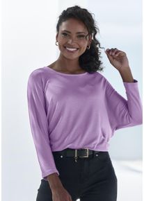 3/4-Arm-Shirt Lascana "aus leichter Feinstrickqualit&auml;t", Damen, Gr. 44/46, lila (flieder), Feinstrick, Obermaterial: 50% Viskose (LENZING&trade; ECOVERO&trade;), 46% Polyester, 4% Elasthan, unifarben, l&auml;ssig geschnitten normal, Rundhals, Fledermaus&auml;rmel normaler Saum, Shirts 3/4-Arm-Shirt, mit Fledermaus&auml;rmeln, Topseller