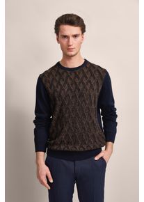 Strickpullover Bugatti, Herren, Gr. L, braun (cognac), 50% Baumwolle, 50% Polyacryl, kariert, regular fit, Rundhals, Rippb&uuml;ndchen, Pullover Strickpullover, mit 2-farbigem Rautenmuster