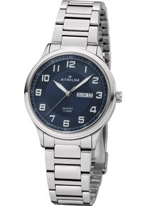 Quarzuhr Atrium, silber (silberfarben, blau), Armbanduhren, Herren, Quarzuhr, Armbanduhr, Herrenuhr, Edelstahlarmband, analog, Wochentag, Tag