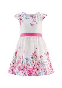 Sommerkleid happy girls, M&auml;dchen, Gr. 116, N-Gr, beige (ecru), Web, Obermaterial: 95% Baumwolle, 5% Elasthan. Futter: 100% Baumwolle, bedruckt, gebl&uuml;mt, regular fit knielang, Rundhals, Fl&uuml;gel&auml;rmel, Kleider Sommerkleid, Topseller