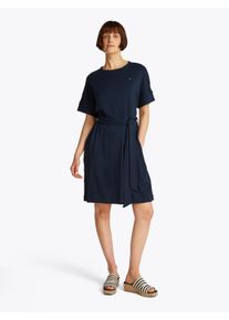 Blusenkleid Tommy Hilfiger "MODERN CODY DRESS", Damen, Gr. XXXL(46), N-Gr, blau (schwarz night navy), Web, Obermaterial: 100% Baumwolle, unifarben, relaxed fit knielang, Rundhals, angeschnitten B&uuml;ndchen, Kleider Blusenkleid, mit Logostickerei
