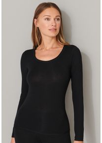 Langarmshirt Schiesser "Personal Fit", Damen, Gr. M, schwarz (000, schwarz), Single Jersey, Obermaterial: 55% Viskose, 25% Polyester, 20% Elasthan, unifarben, bequem h&uuml;ftbedeckend, tiefer Rundhals, Shirts Langarmshirt, mit flachen Seitenn&auml;hten f&uuml;r h&ouml;chsten Tragekomfort