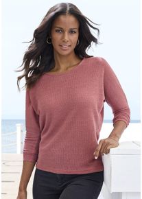 Langarmshirt Vivance "aus weichem Strukturstrick", Damen, Gr. 40/42, rot (marsala), Strick, Obermaterial: 70% Polyester (REPREVE), 30% Viskose, unifarben, Basic, bequem, Rundhals, Shirts Langarmshirt, aus b&uuml;gelfreier Qualit&auml;t