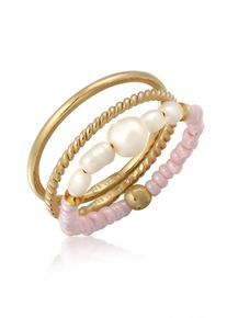 Ring-Set Elli "Ring Glasbeads S&uuml;&szlig;wasserperlen 3er Set 925 Silber" Gr. 56, gold, Fingerringe, Damen, 56, ohne Stein, Silber 925 (Sterlingsilber), 12mm, Ring-Set