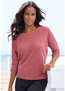 Langarmshirt Vivance "aus weichem Strukturstrick", Damen, Gr. 48/50, rot (marsala), Strick, Obermaterial: 70% Polyester (REPREVE), 30% Viskose, unifarben, Basic, bequem, Rundhals, Shirts Langarmshirt, aus b&uuml;gelfreier Qualit&auml;t