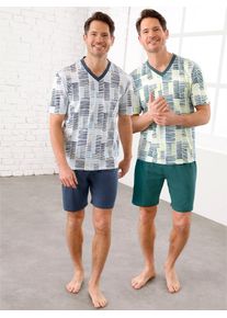 w&auml;schepur Shorty W&Auml;SCHEPUR, Herren, Gr. 44/46, blau (ecru, dunkelblau, ecru, petrol), 100% Baumwolle, Homewear-Sets Shorty