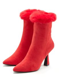 High-Heel-Stiefelette "Ankleboots mit Rei&szlig;verschluss", Damen, Gr. 38, rot, Obermaterial: 100% Textilmaterial. Decksohle: 100% Lederimitat. Futter: 100% Textilmaterial. Laufsohle: 100% Synthetik, LASCANA Belle Affaire, Fellimitat, unifarben, Schuhe High-Heel-Stiefelette, Spule Absatzschuh