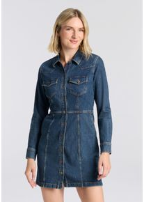 Levi's Jeanskleid LEVI'S "FLYNN WESTERN COR", Damen, Gr. M (38), N-Gr, there we go, Denim/Jeans, Obermaterial: 99% Baumwolle, 1% Elasthan, figurbetont ca. Mitte Oberschenkel, Manschette, Kleider Jeanskleid, Western-Style