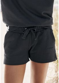 Sweatshorts Lascana, Damen, Gr. 44/46, N-Gr, schwarz, Sweatware, Obermaterial: 100% Baumwolle, bestickt, unifarben, bequem kurz, Hosen Sweatshorts, aus organischer Baumwolle, Loungewear