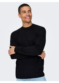 Only & Sons Strickpullover ONLY & SONS "ONSLOUI REG 12 MEL CREW KNIT NOOS", Herren, Gr. XXL, schwarz, Strick, Obermaterial: 60% Baumwolle, 20% Nylon, 20% Viskose, unifarben, regular fit h&uuml;ftlang, Rundhals, Rippb&uuml;ndchen, Pullover Strickpullover