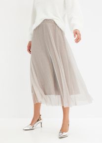 Jerseyrock bonprix "Jerseyrock", Damen, Gr. 40/42 (M), grau (naturstein, silber), Web, Obermaterial: 60% Polyester, 40% metallisierte Fasern. Futter: 100% Polyester, unifarben, ausgestellt 3/4-L&auml;nge, R&ouml;cke Jerseyrock, aus leicht transparentem Materialmix, ausgestellte Passform