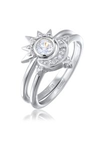 Ring-Set Elli "Ring Mond Sonne Zirkonia 2er Set 925 Sterling Silber vergoldet" Gr. 56, silber, Fingerringe, Damen, 56, Silber 925 (Sterlingsilber), Ring-Set