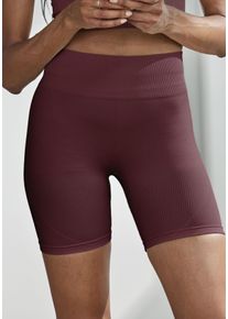 Funktionsshorts Lascana "Po Push Up", Damen, Gr. L (44/46), N-Gr, rot (dunkelrot), Rippware, Obermaterial: 91% Polyamid, 8% Elasthan, 1% Polyester, unifarben, figurbetont ca. Mitte Oberschenkel, Hosen Funktionsshorts, mit Rippstruktur und Shapingeffekt, Sportshorts, Topseller