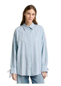 Klassische Bluse Tom Tailor Denim, Damen, Gr. XS, blau wei&szlig; braun stripe, Web, Obermaterial: 100% Baumwolle, gestreift, oversize normal, ohne Ausschnitt, Manschette, Blusen Klassische Bluse, mit Streifen Muster