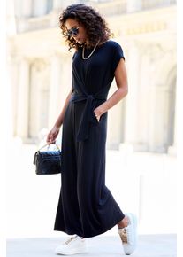 Culotte-Overall Lascana, Damen, Gr. 46, N-Gr, schwarz, Jersey, Obermaterial: 95% Viskose, 5% Elasthan, unifarben, figurumspielend 7/8-L&auml;nge, Rundhals, Overalls Culotte-Overall, mit Knotendetail in der Taille, femininer Jumpsuit, festlich, Topseller