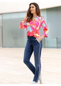 Schlupfbluse Classic Basics, Damen, Gr. 46, fuchsia, zitrone, bedruckt, 100% Viskose, bedruckt, gemustert, mehrfarbig, V-Ausschnitt, Blusen Schlupfbluse