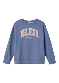 Sweatshirt name it "NKFODILIA RLX SWEAT BRU", M&auml;dchen, Gr. 122/128, blau (blau ice), Sweatware, Obermaterial: 100% Baumwolle, bedruckt, relaxed fit, Rundhals, Rippb&uuml;ndchen, Sweatshirts Sweatshirt